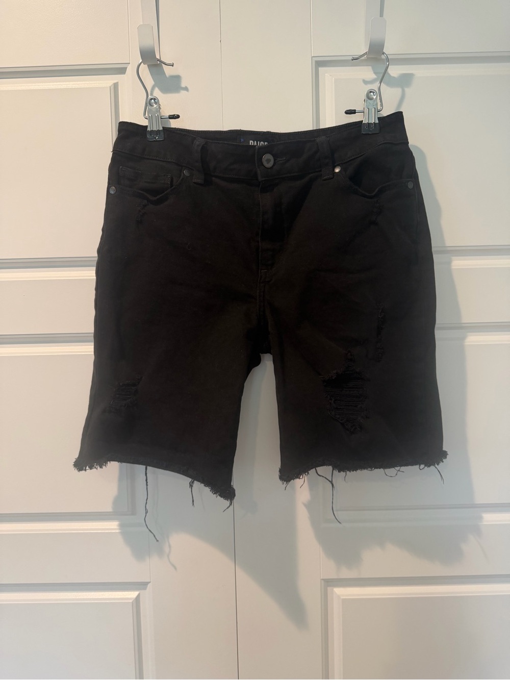 Paige Distressed Black Denim Bermuda Shorts Mid Rise Sammy Womens Size 28